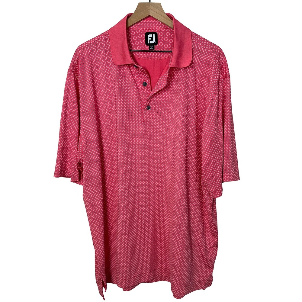 FootJoy XXL ProDry Golf Polo Shirt Pink Dot Print Short Sleeve‎ FJ Active Sporty